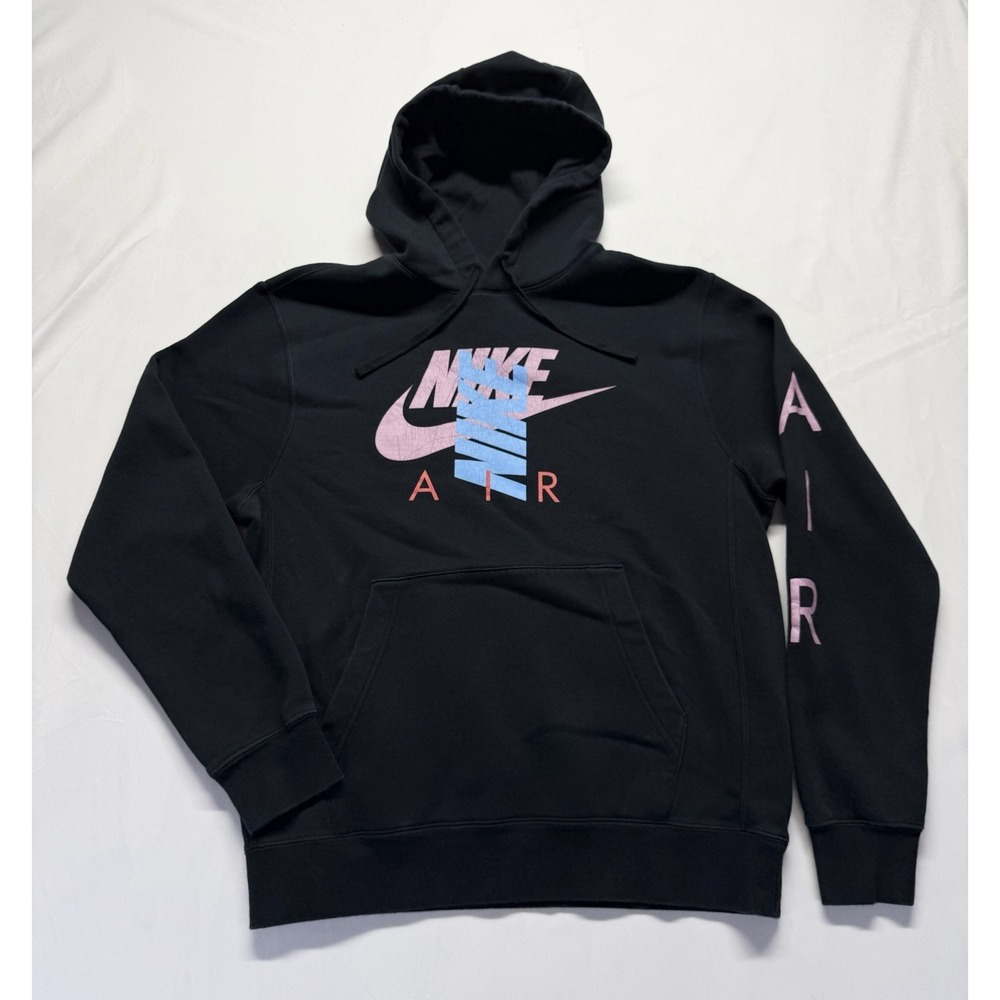 Nike Air Hoodie Mens‎ M BLACK Sweatshirt Big Swoosh Spellout Sweater Pullover